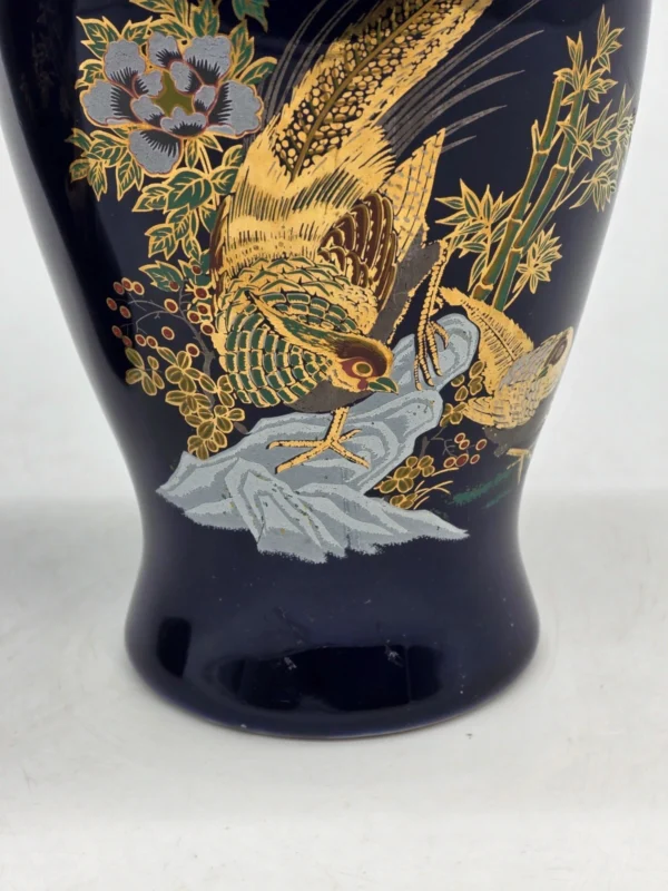 Para kobaltowych wazonów złote bażanty sygnatura China porcelana