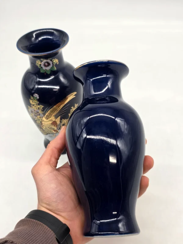 Para kobaltowych wazonów złote bażanty sygnatura China porcelana