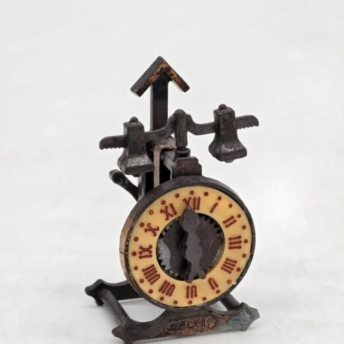 Stara temperówka miniatura zegar kolebnikowy mechanizm klikający wys 8 cm
