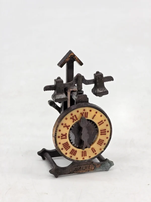 Stara temperówka miniatura zegar kolebnikowy mechanizm klikający wys 8 cm