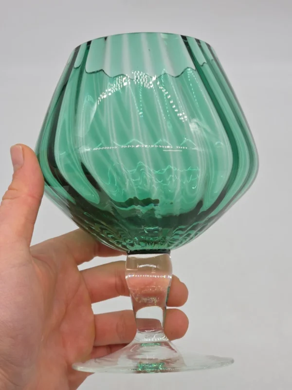 Wielki wazon kielich koniakówka zielony w stylu Empoli / Murano design PRL wys 20 cm