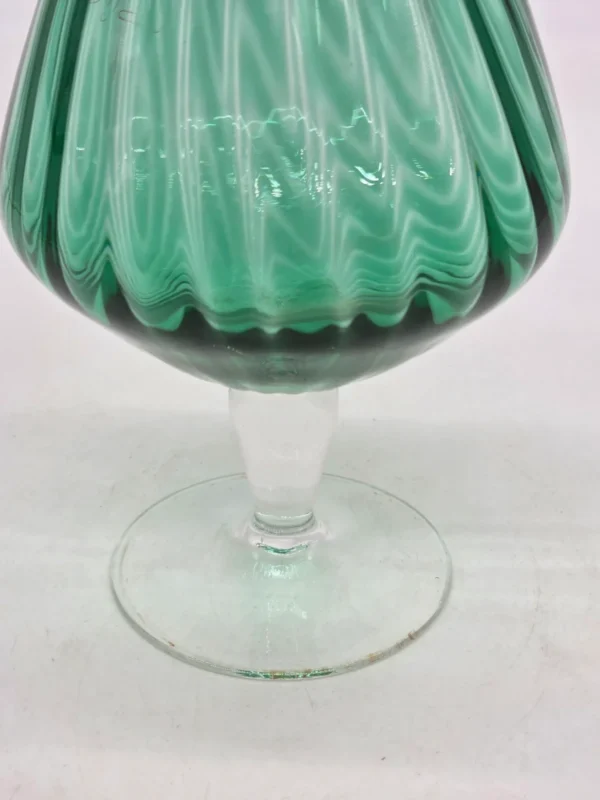 Wielki wazon kielich koniakówka zielony w stylu Empoli / Murano design PRL wys 20 cm