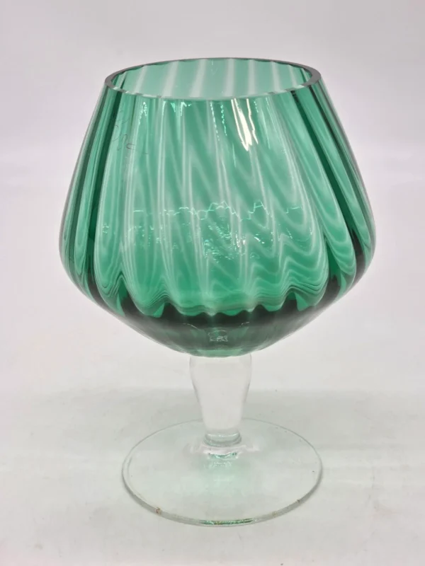 Wielki wazon kielich koniakówka zielony w stylu Empoli / Murano design PRL wys 20 cm