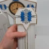 Francuski zegar kominkowy Art Deco ceramika niebieskie róże France 28 cm