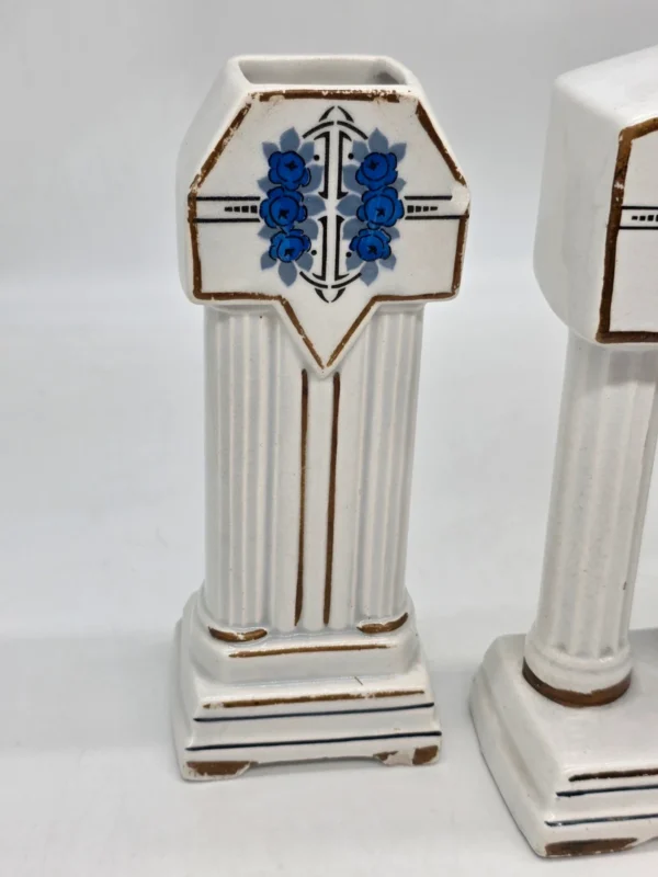 Francuski zegar kominkowy Art Deco ceramika niebieskie róże France 28 cm