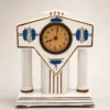 Francuski zegar kominkowy Art Deco ceramika niebieskie róże France 28 cm