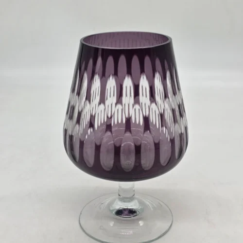 Fioletowy szklany wazon kielichowy 19 cm vintage szlifowany wzór dekoracyjny