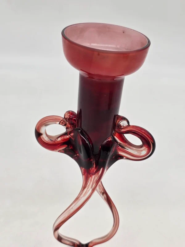 Artystyczny świecznik szklany ręcznie formowany bordowe szkło 22 cm