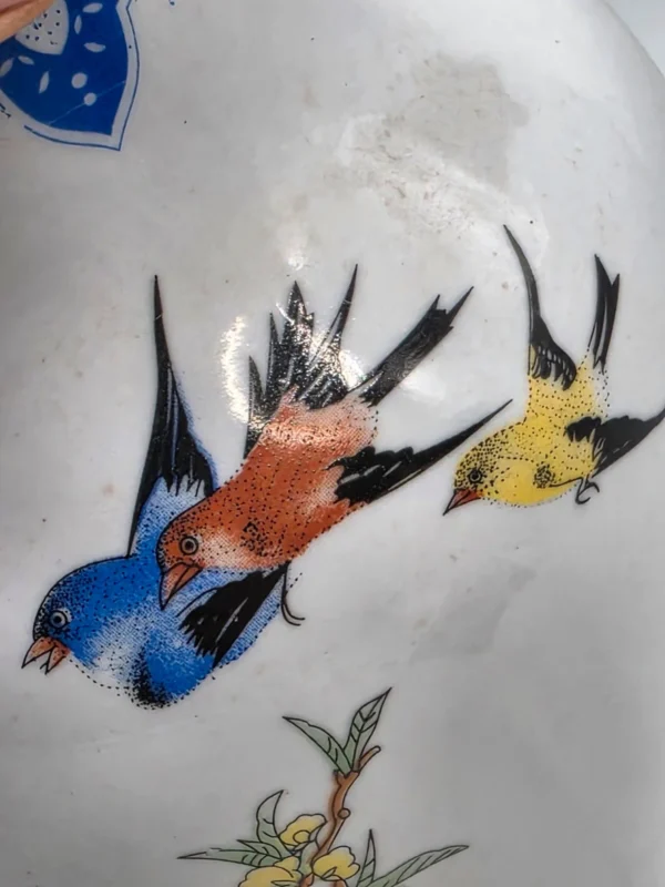 Duży wazon orientalny ptaki i piwonie ręcznie malowana sygnatura 36 cm