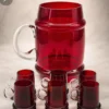 Rubinowy zestaw do nalewek duży kufel 1,2L i 6 kieliszków szkło dmuchane z huty