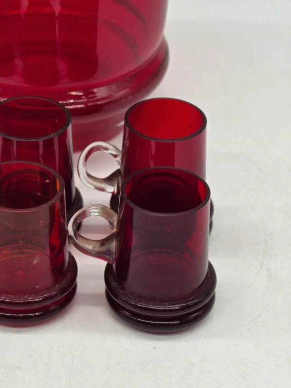 Rubinowy zestaw do nalewek duży kufel 1,2L i 6 kieliszków szkło dmuchane z huty