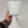 Duży kielich patera z białego szkła mlecznego ryflowany huta 25 cm