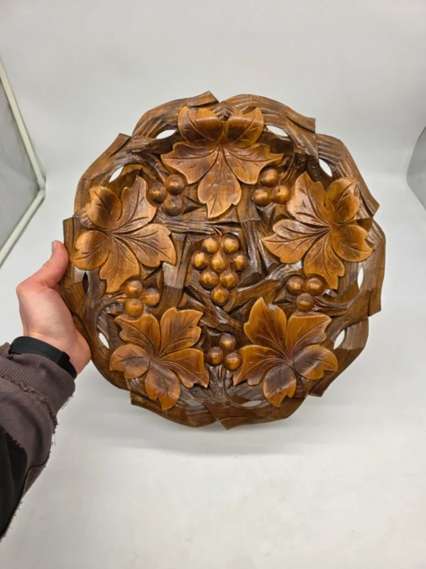 Patera drewniana rzeźbiona talerz ścienny winogrona rękodzieło vintage