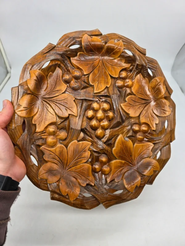 Patera drewniana rzeźbiona talerz ścienny winogrona rękodzieło vintage