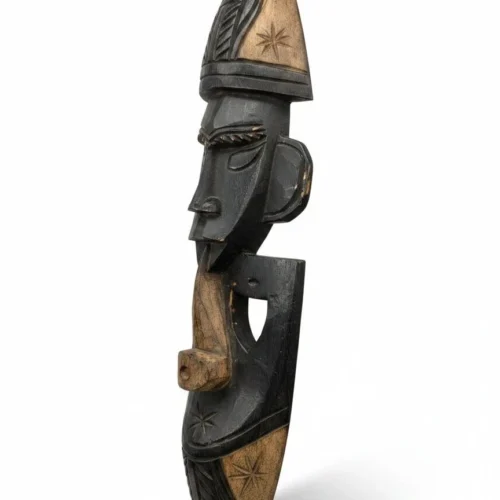 Maska afrykańska ścienna rzeźbiona w drewnie dwutonowa dekoracja vintage 51cm
