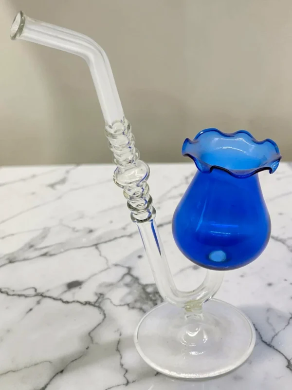 Wazonik koniakówka kobaltowy szkło artystyczne design retro 18cm