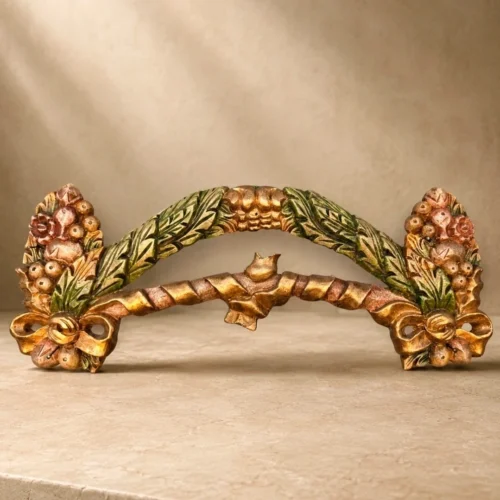 Drewniana girlanda rzeźbiona relief feston ścienny supraporta vintage 70x25 cm