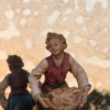 Ręcznie malowana figurka chłopiec z koszem kaktus opuncja vintage 29 cm