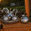 Czteroczęściowy chromowany serwis do herbaty Art Deco z bakelitem i lustrzaną paterą